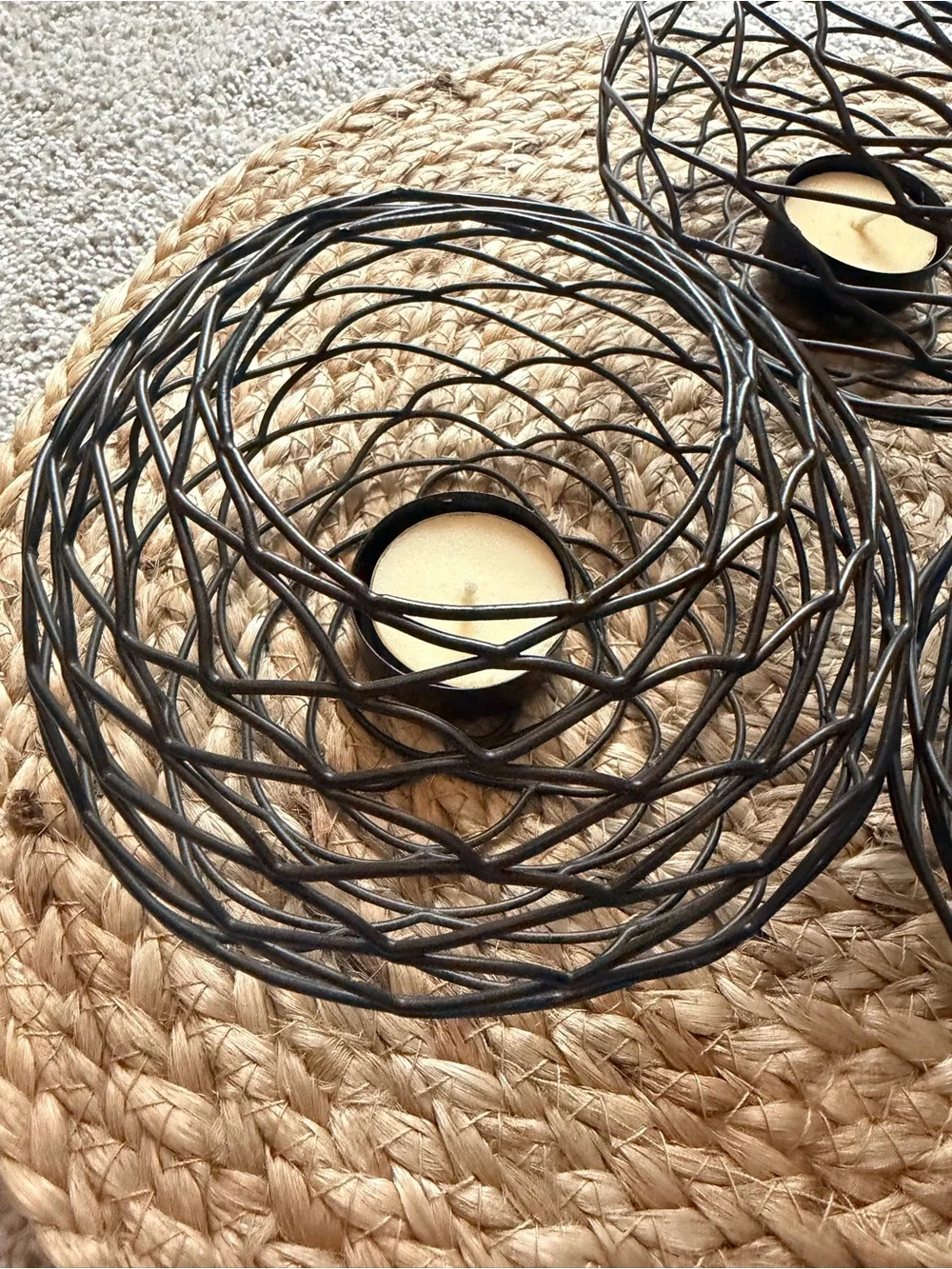 (3) Black Wire Nest Tealight Candle Holders - Home Accents